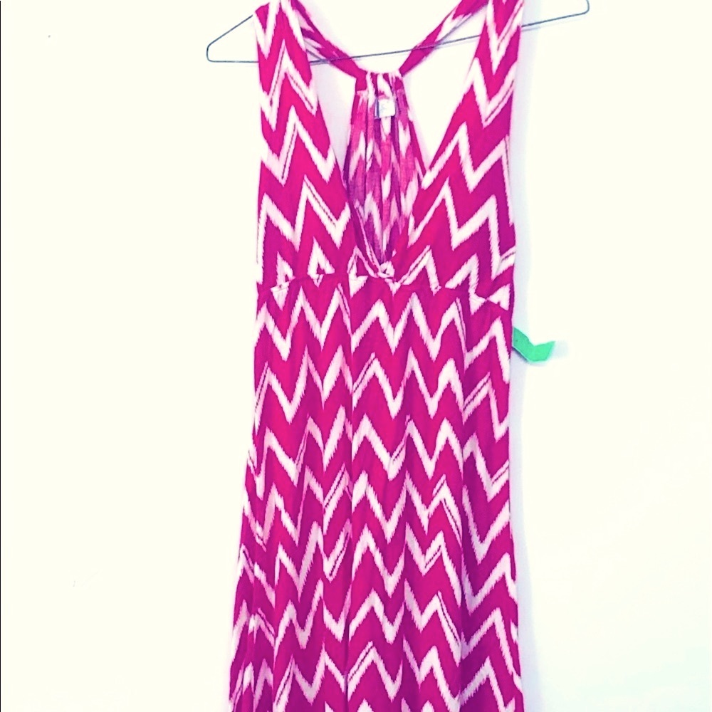 🌞 Geri C Barbie Pink White mod Pucci Zig Zag print Midi tank sundress women S